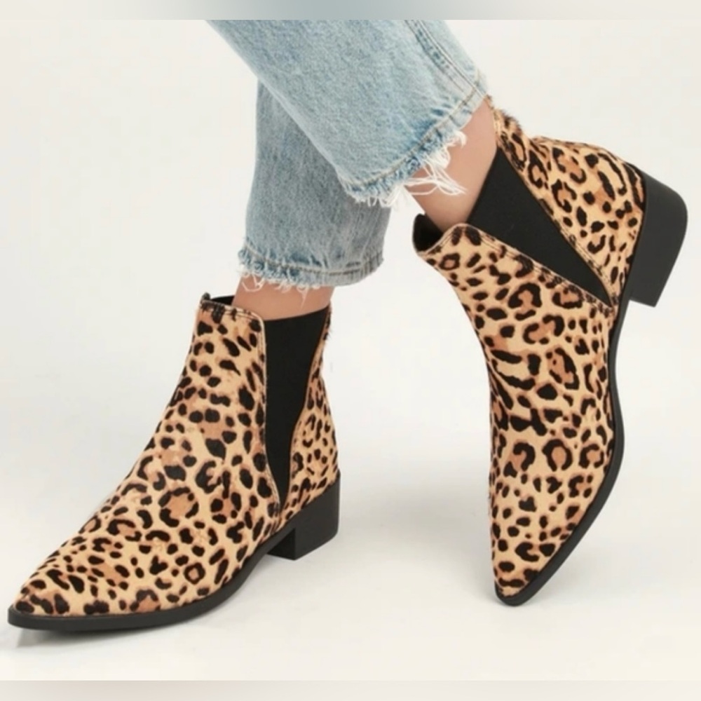 Steve Madden Jerry Leopard Calf Hair Pointed Toe‎ Ankle Booties Boots Size 7